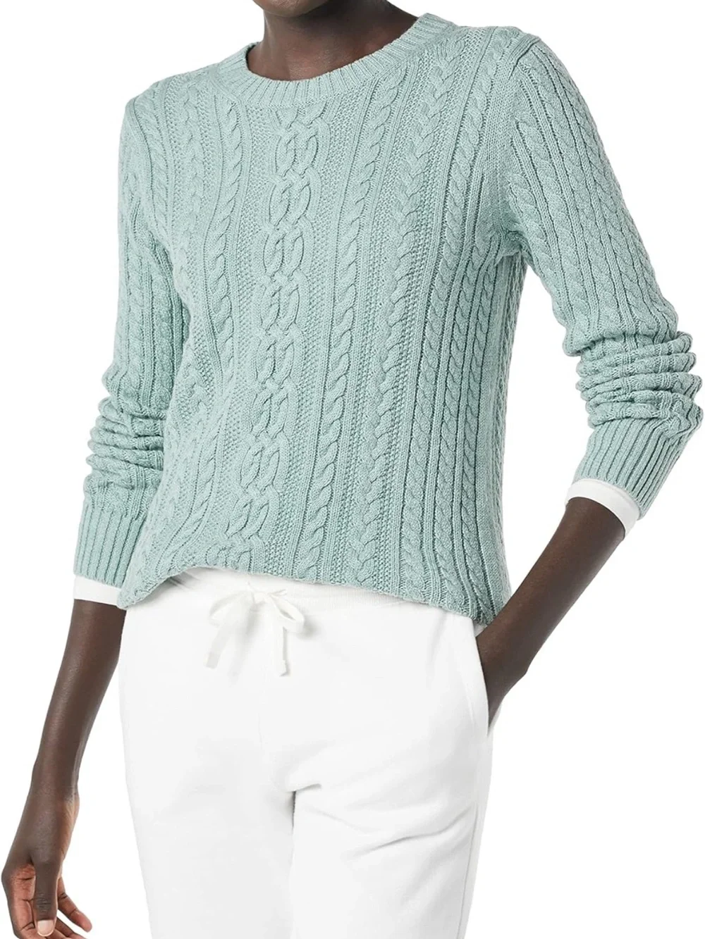 Amazon Essentials Cotton Cableknit Crewneck Sweater Ribbed Fisherman Style XXL